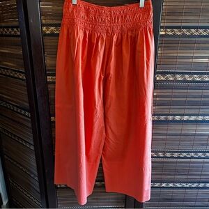 Vince Smocked Culotte High Waist Pull On Wide Leg Pants Orange Size Medium